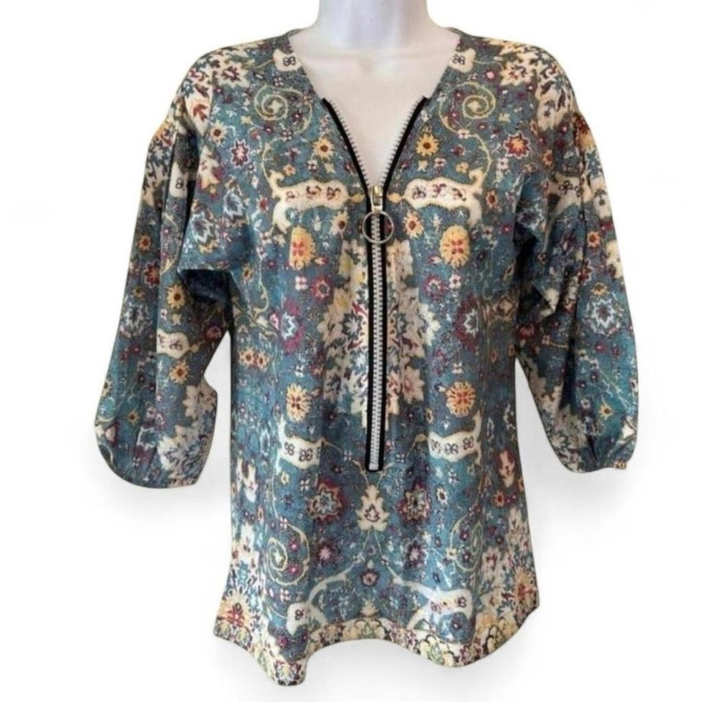 Twee Bohemian Garden Girl Fairy Exclusive Floral Zip Up Blouse